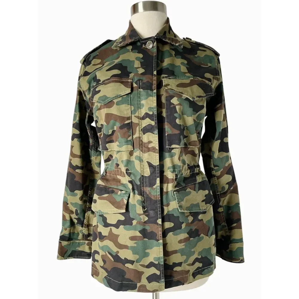 Nili Lotan Wren Jacket XS Green Camo Military Utility Cargo Cotton - Picture 4 of 9